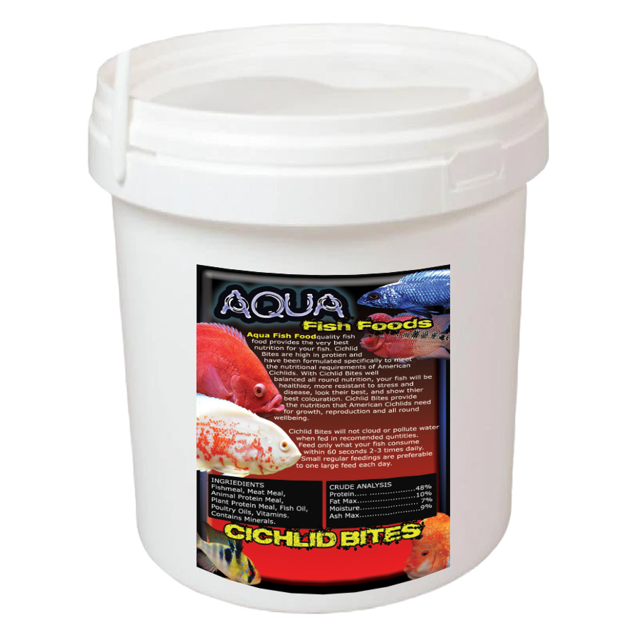 Aqua Fish Foods Cichlid Bites Medium 6kg Bucket Premium Sinking Fish Food Pellet