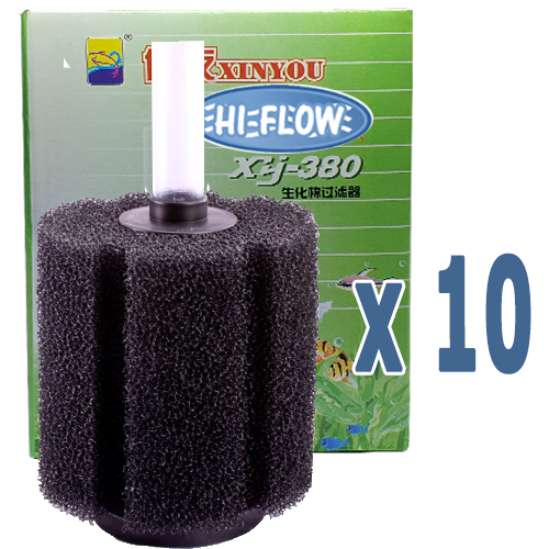 XY-380 HI-FLOW Biological Aquarium Sponge Filter 10 Pack