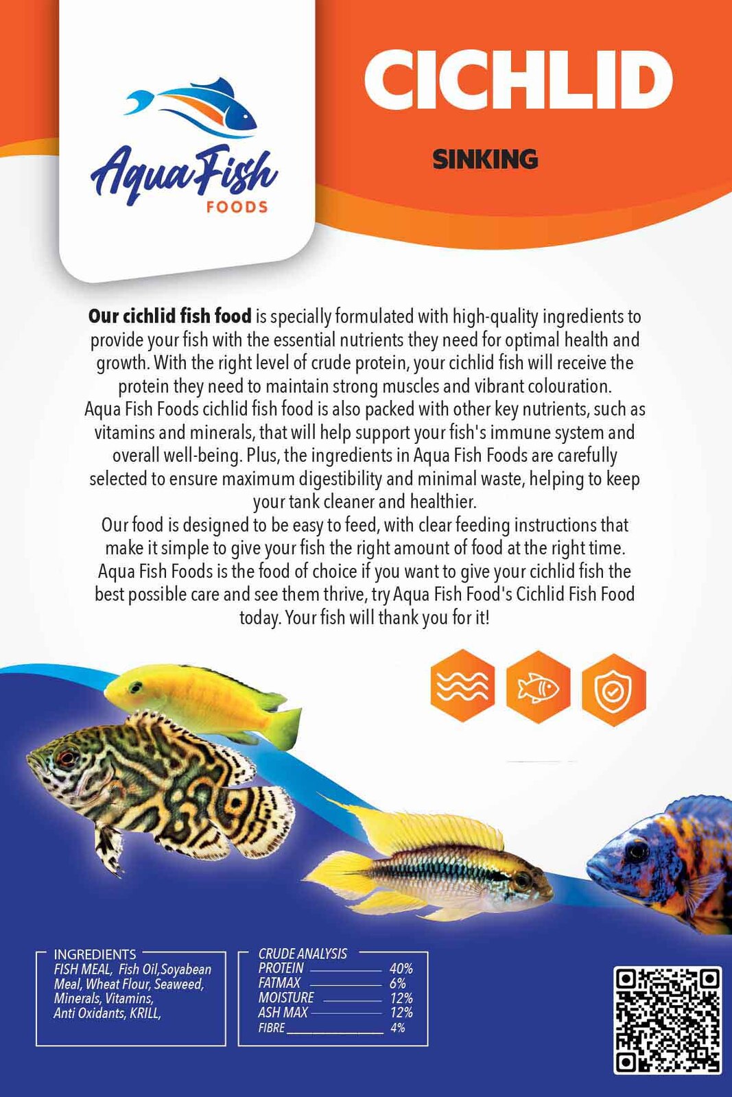 Aqua Fish Foods Cichlid  Sinking Pellets Tropical Feed Small 250g