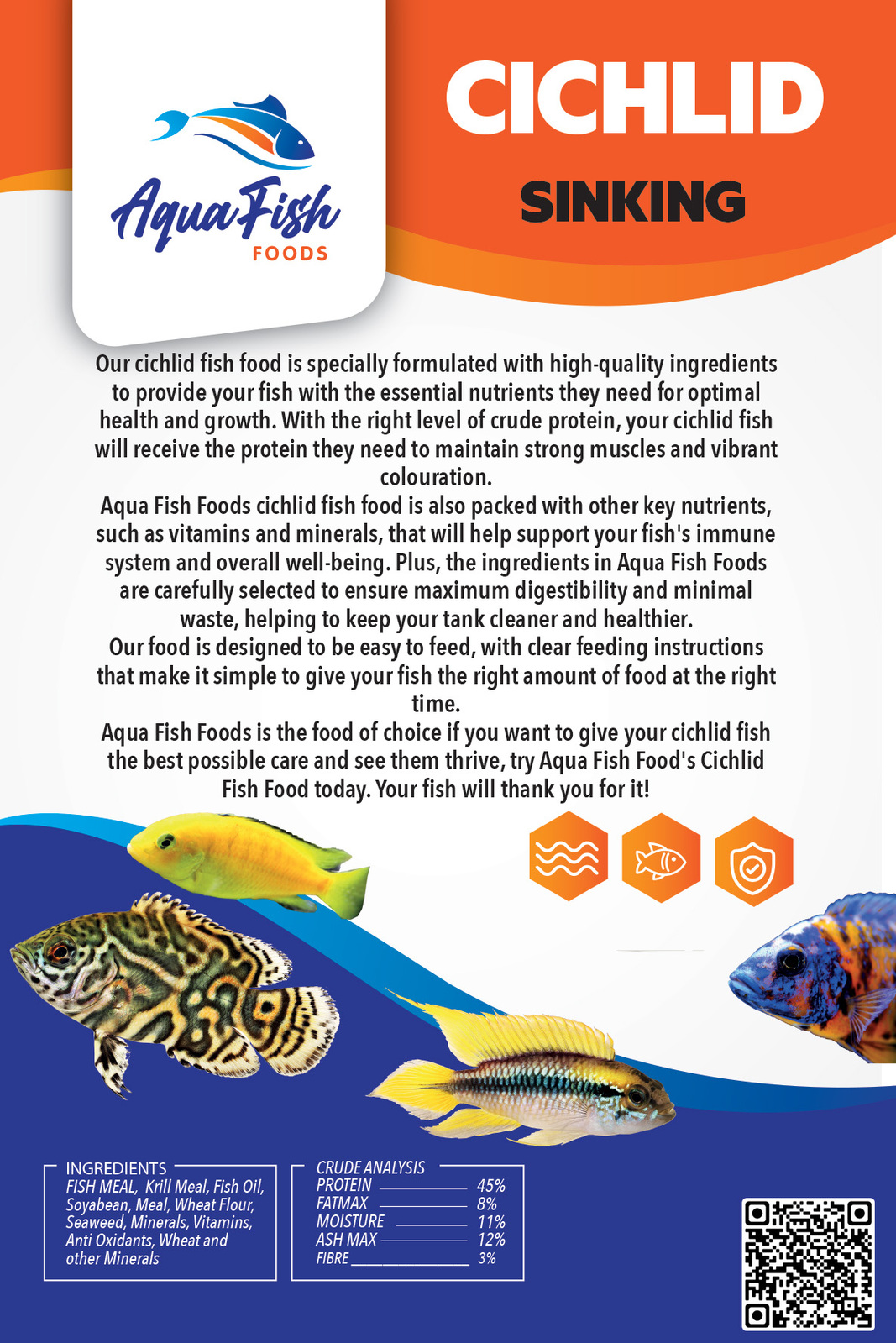 Aqua Fish Food Pellets 3Kg African American Cichlid Tropical Native Fish Feed  Medium