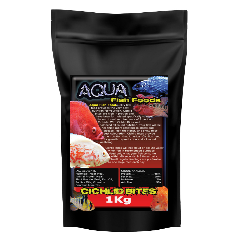 Aqua Fish Foods Cichlid Bites Medium 1kg Bag Premium Sinking Fish Food Pellet