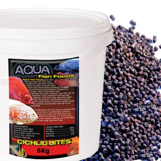 Aqua Fish Foods Cichlid Bites Small 6kg Bucket Premium Sinking Fish Food Pellet