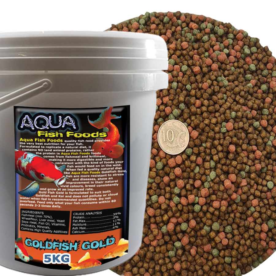 Aqua Fish Foods Goldfish Gold Medium 5kg Bucket Premium Floating Fish Food