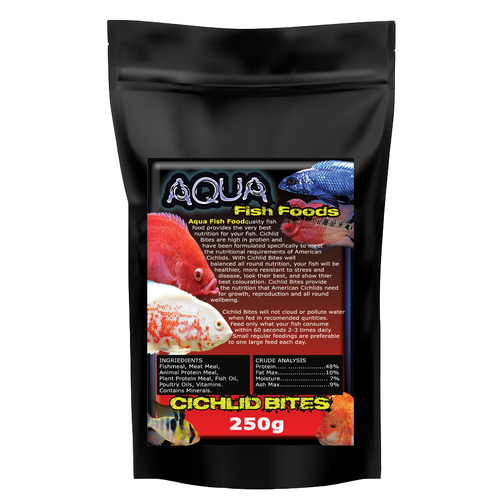 Aqua Fish Foods Cichlid Bites Medium 250g Bag Premium Sinking Fish Food Pellet