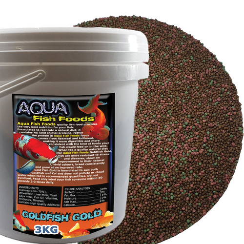 Aqua Fish Foods Goldfish Gold Small 3kg Bucket Premium Floating Pellet